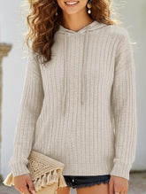 Casual ribbed hooded long-sleeved sweatshirt