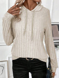 Casual ribbed hooded long-sleeved sweatshirt