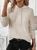 Casual ribbed hooded long-sleeved sweatshirt