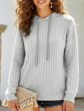 Casual ribbed hooded long-sleeved sweatshirt