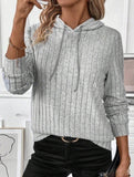 Casual ribbed hooded long-sleeved sweatshirt