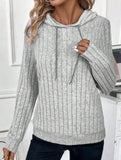 Casual ribbed hooded long-sleeved sweatshirt