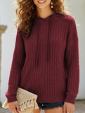 Casual ribbed hooded long-sleeved sweatshirt