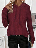 Casual ribbed hooded long-sleeved sweatshirt