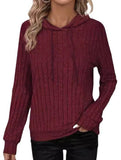 Casual ribbed hooded long-sleeved sweatshirt