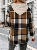 CASUAL TOP FAKE PLAID STITCHING HOODIE SWEATSHIRT