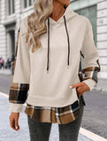 CASUAL TOP FAKE PLAID STITCHING HOODIE SWEATSHIRT