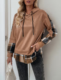 CASUAL TOP FAKE PLAID STITCHING HOODIE SWEATSHIRT