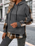 CASUAL TOP FAKE PLAID STITCHING HOODIE SWEATSHIRT