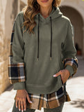 CASUAL TOP FAKE PLAID STITCHING HOODIE SWEATSHIRT