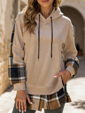 CASUAL TOP FAKE PLAID STITCHING HOODIE SWEATSHIRT