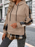 CASUAL TOP FAKE PLAID STITCHING HOODIE SWEATSHIRT