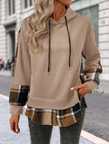 CASUAL TOP FAKE PLAID STITCHING HOODIE SWEATSHIRT