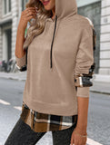 CASUAL TOP FAKE PLAID STITCHING HOODIE SWEATSHIRT