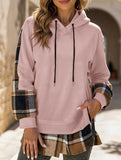 CASUAL TOP FAKE PLAID STITCHING HOODIE SWEATSHIRT