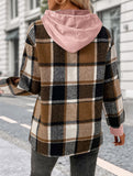 CASUAL TOP FAKE PLAID STITCHING HOODIE SWEATSHIRT