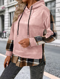 CASUAL TOP FAKE PLAID STITCHING HOODIE SWEATSHIRT