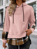 CASUAL TOP FAKE PLAID STITCHING HOODIE SWEATSHIRT