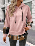 CASUAL TOP FAKE PLAID STITCHING HOODIE SWEATSHIRT
