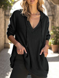Casual V-neck long-sleeved hooded sweatshirt