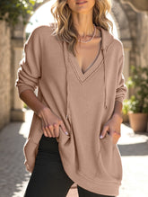 Casual V-neck long-sleeved hooded sweatshirt