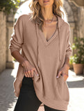 Casual V-neck long-sleeved hooded sweatshirt