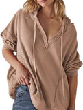 Casual V-neck long-sleeved hooded sweatshirt