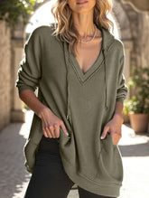 Casual V-neck long-sleeved hooded sweatshirt