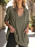 Casual V-neck long-sleeved hooded sweatshirt