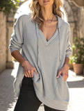 Casual V-neck long-sleeved hooded sweatshirt