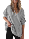Casual V-neck long-sleeved hooded sweatshirt