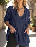 Casual V-neck long-sleeved hooded sweatshirt