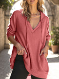 Casual V-neck long-sleeved hooded sweatshirt