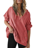 Casual V-neck long-sleeved hooded sweatshirt