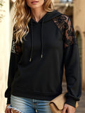 Casual Loose Hooded Lace Panel Top