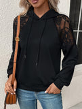 Casual Loose Hooded Lace Panel Top