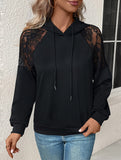 Casual Loose Hooded Lace Panel Top
