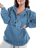 Hoodie Button-Down Pullover Jacket Denim Top