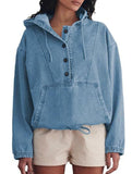 Hoodie Button-Down Pullover Jacket Denim Top