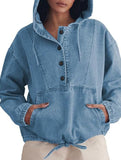 Hoodie Button-Down Pullover Jacket Denim Top