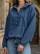 Hoodie Button-Down Pullover Jacket Denim Top