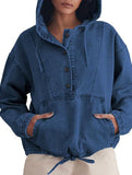 Hoodie Button-Down Pullover Jacket Denim Top