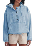Hoodie Button-Down Pullover Jacket Denim Top
