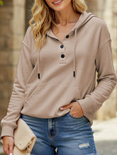 Loose casual hooded drawstring pocket sweatshirt