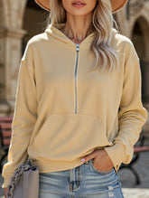 Hooded Loose Long Sleeve Zipper Pocket Sweatshirt