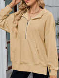 Hooded Loose Long Sleeve Zipper Pocket Sweatshirt