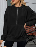Hooded Loose Long Sleeve Zipper Pocket Sweatshirt