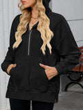 Hooded Loose Long Sleeve Zipper Pocket Sweatshirt