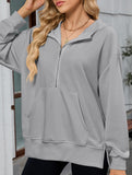 Hooded Loose Long Sleeve Zipper Pocket Sweatshirt