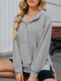 Hooded Loose Long Sleeve Zipper Pocket Sweatshirt